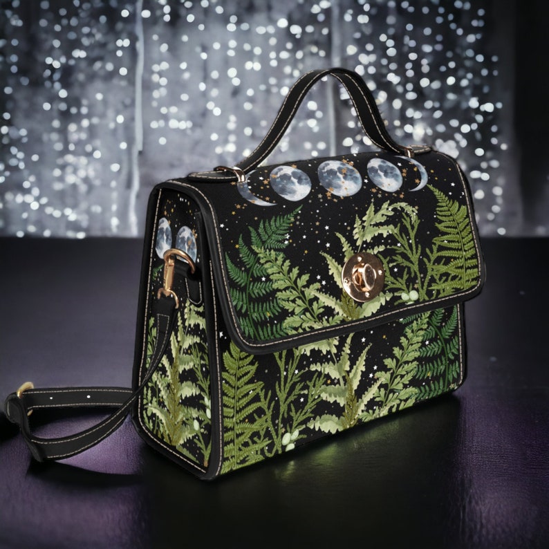 Boho Dark Forest Fern Moons Witchy Satchel Handbag For Boho