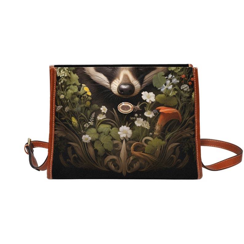 Dark Forest Badger and Woodland Floral Witchy Satchel Handbag For Boho Hippie