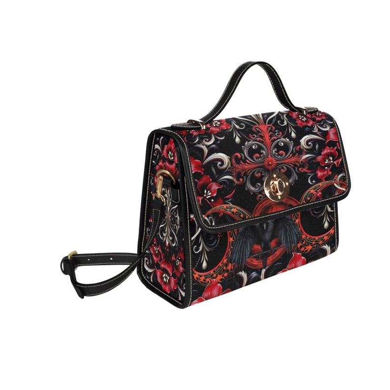 Gothic Raven Canvas Witchy Satchel Bag For Boho Hippie