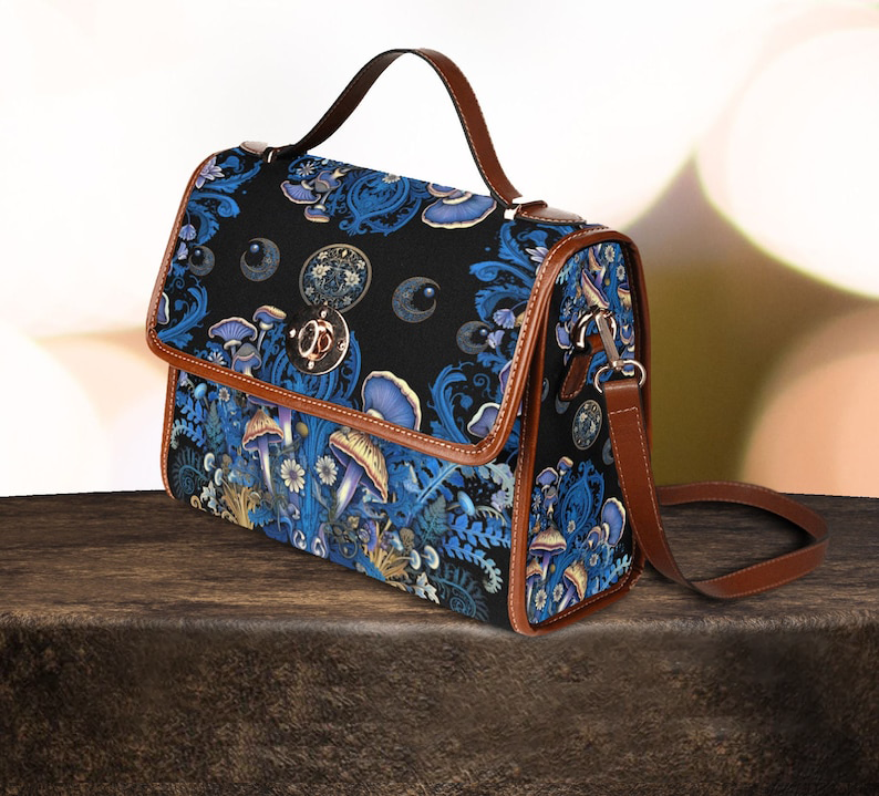 Mushroom Moon Phase Witchy Satchel Bag For Boho Hippie