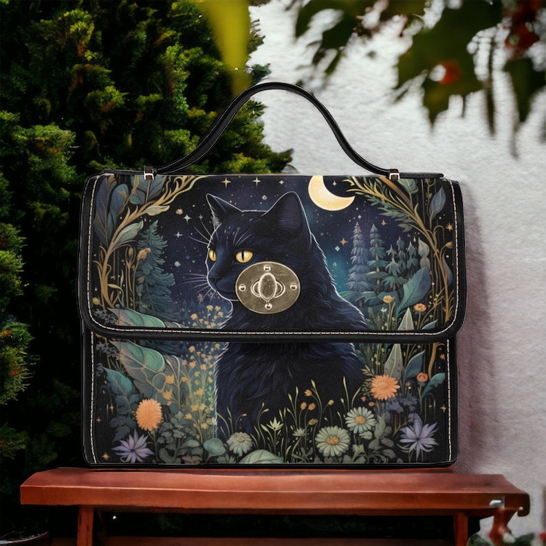 Cottagecore Witchy Black Cat Animal Witchy Satchel Handbag For Boho Hippies
