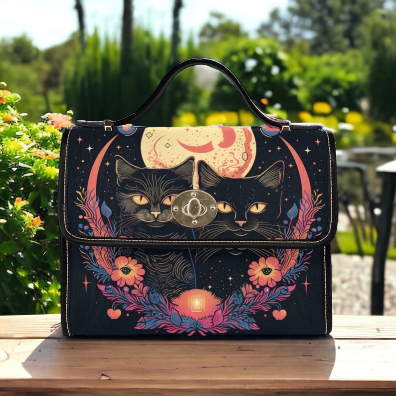 Witchy Black Cats Boho Satchel Handbag For Hippies