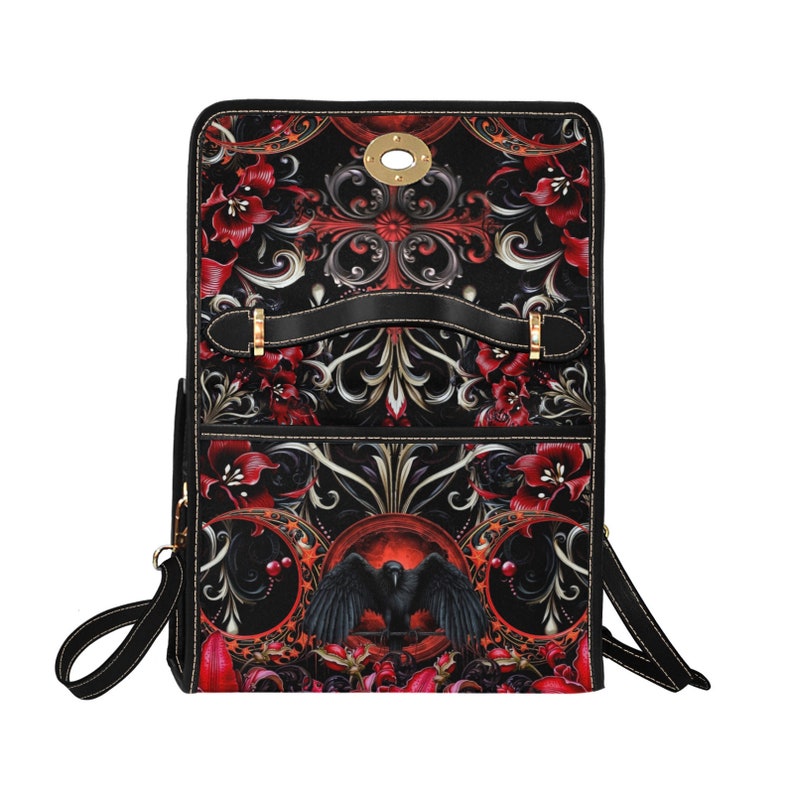 Gothic Raven Canvas Witchy Satchel Bag For Boho Hippie