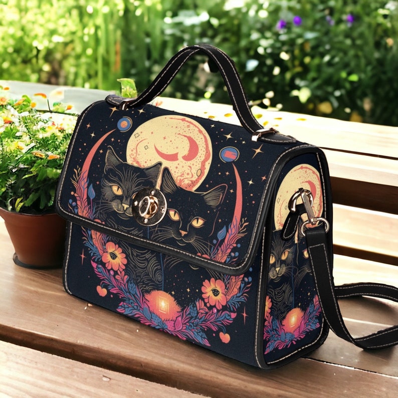 Witchy Black Cats Boho Satchel Handbag For Hippies