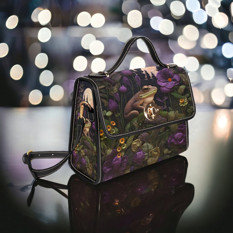 Faux-Embroidered Toad and Floral Witchy Satchel Handbag For Boho Hippie