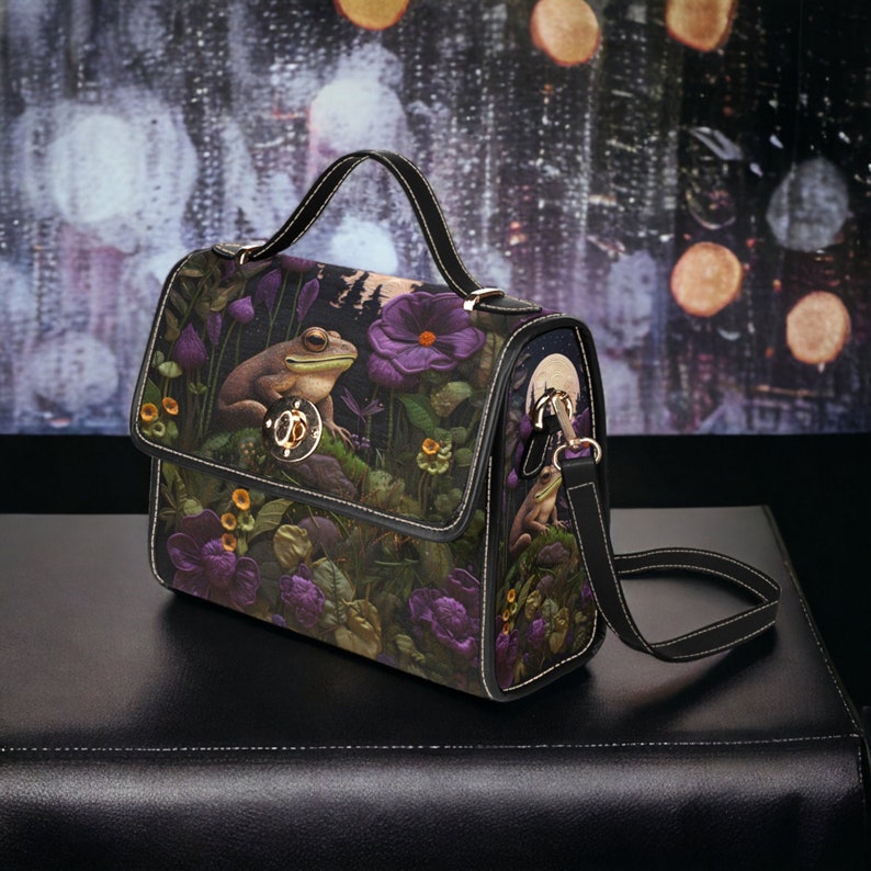 Faux-Embroidered Toad and Floral Witchy Satchel Handbag For Boho Hippie