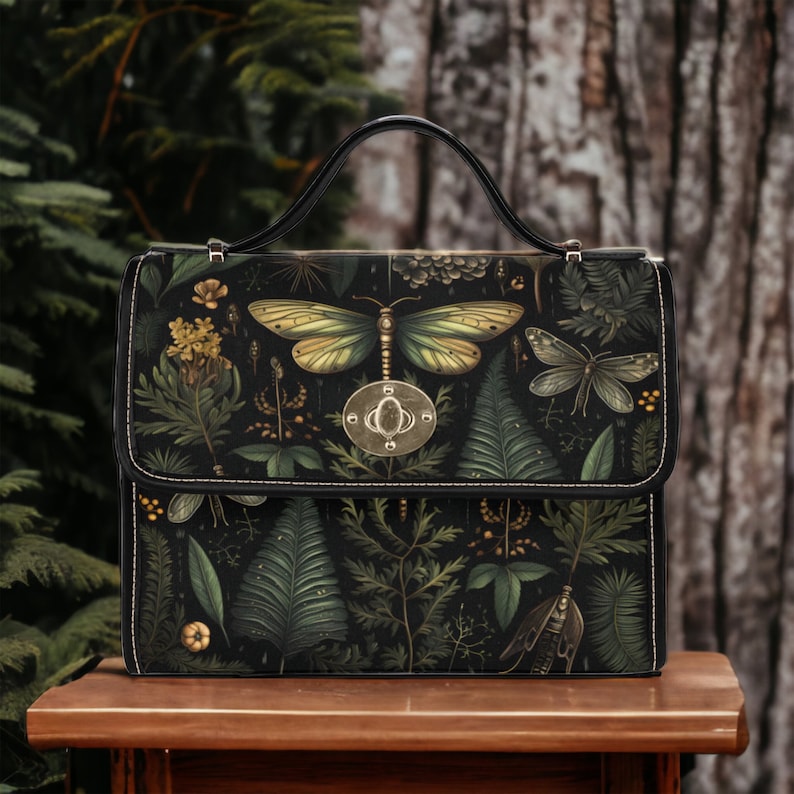 Witchy Satchel Handbag Butterfly Botanical Ferns Design For Boho Hippies