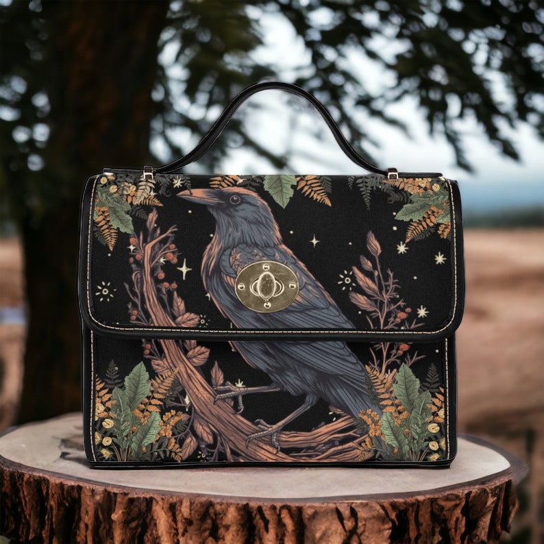 Witchy Crow Fern Forest Witchy Satchel Handbag For Boho Hippies