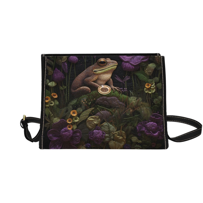 Faux-Embroidered Toad and Floral Witchy Satchel Handbag For Boho Hippie