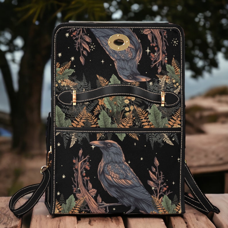 Witchy Crow Fern Forest Witchy Satchel Handbag For Boho Hippies