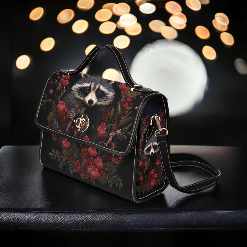 Faux-Embroidered Raccoon &amp; Floral Witchy Satchel Handbag For Boho Hippie