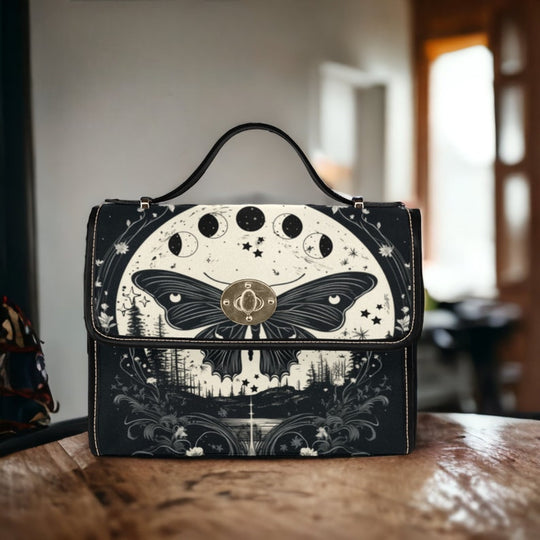 Witchy Satchel Handbag Cottagecore Moth And Moon Phases Design For Boho Hippies