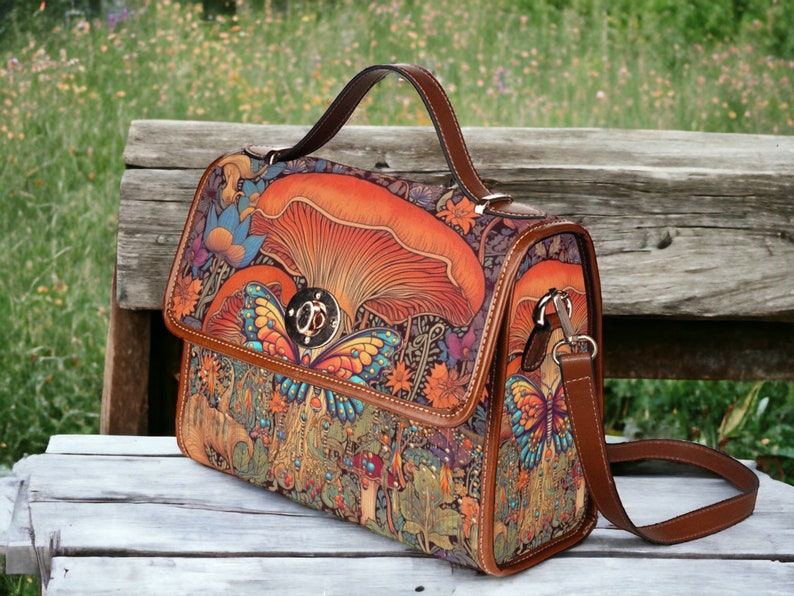 Witchy Moth Moon Phase Satchel Handbag Mystical Retro Boho Style