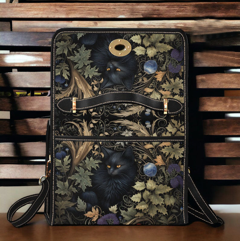 Black Cat Witchy Dark Forest Witchy Satchel Handbag For Boho Hippies