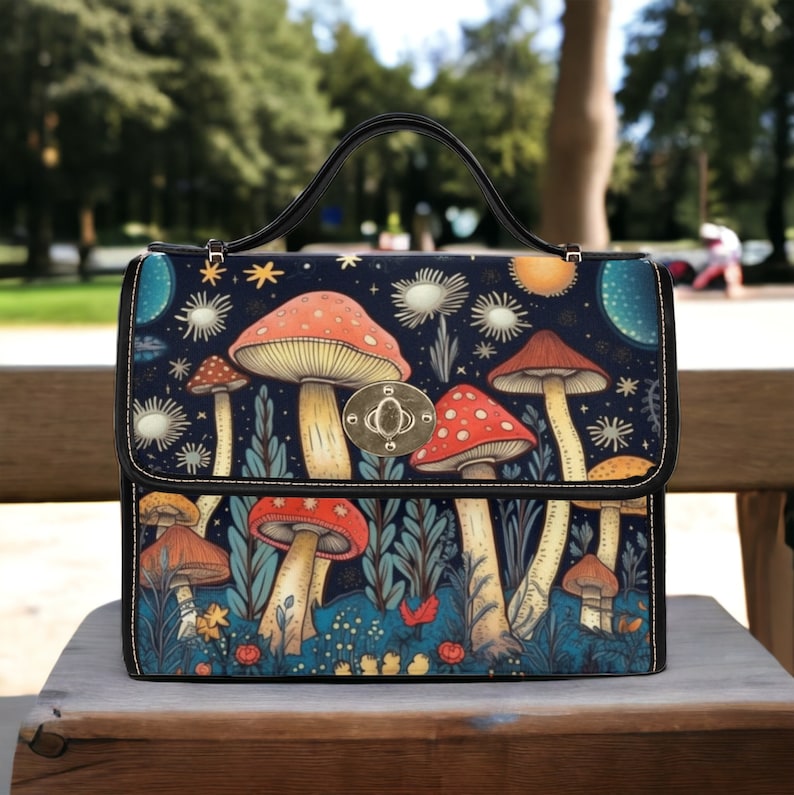 Retro Cottagecore Mushroom Forest Nature Witchy Satchel Handbag For Boho Hippies