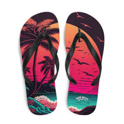 hippieartzone - Pink Palm Beach Sunset Flip Flops Colorful