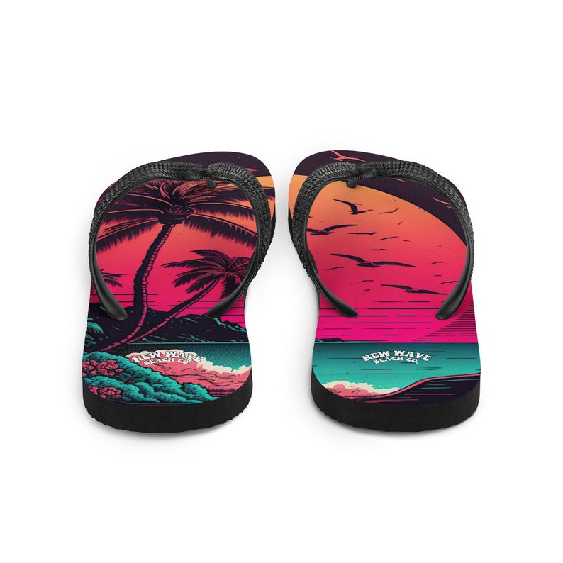 hippieartzone - Pink Palm Beach Sunset Flip Flops Colorful