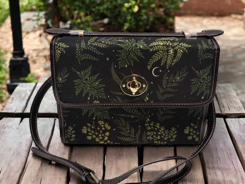 Witchy Satchel Handbag Boho Fern Forest Black Design For Hippies