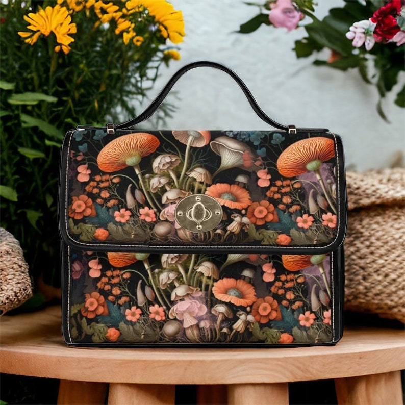 Witchy Mushroom Cute Floral Satchel Bag For Boho Hippie