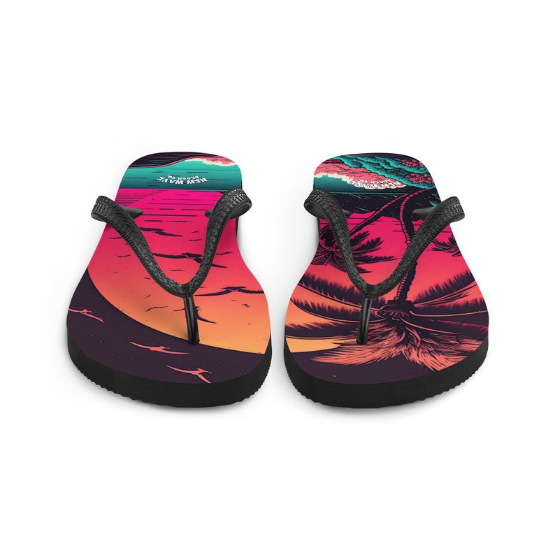 hippieartzone - Pink Palm Beach Sunset Flip Flops Colorful