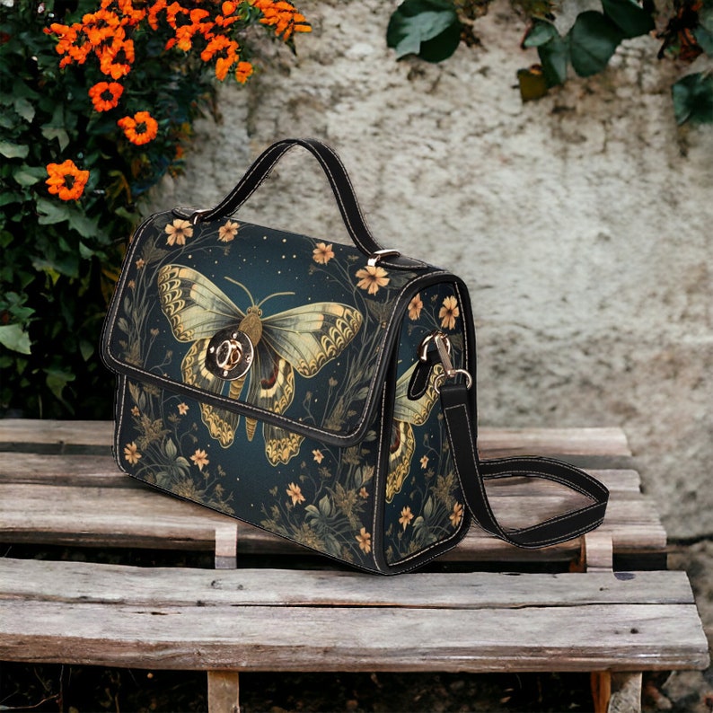 Moth Whimsigoth Dark Cottagecore Witchy Satchel Bag For Boho Hippie