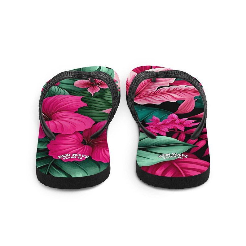 hippieartzone - Pink Tropical Flower Flip Flops Colorful.