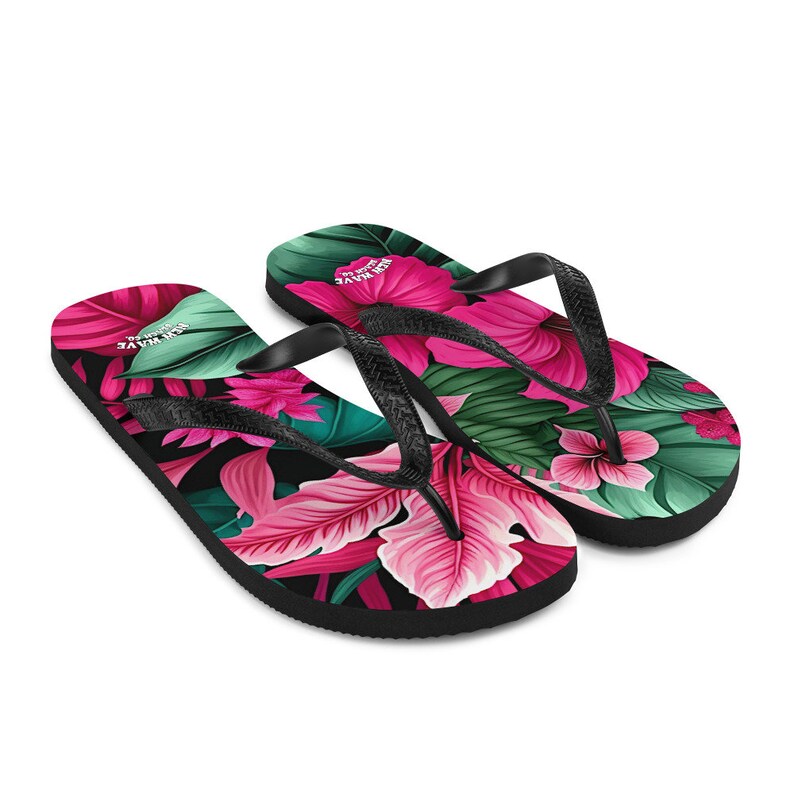 hippieartzone - Pink Tropical Flower Flip Flops Colorful.