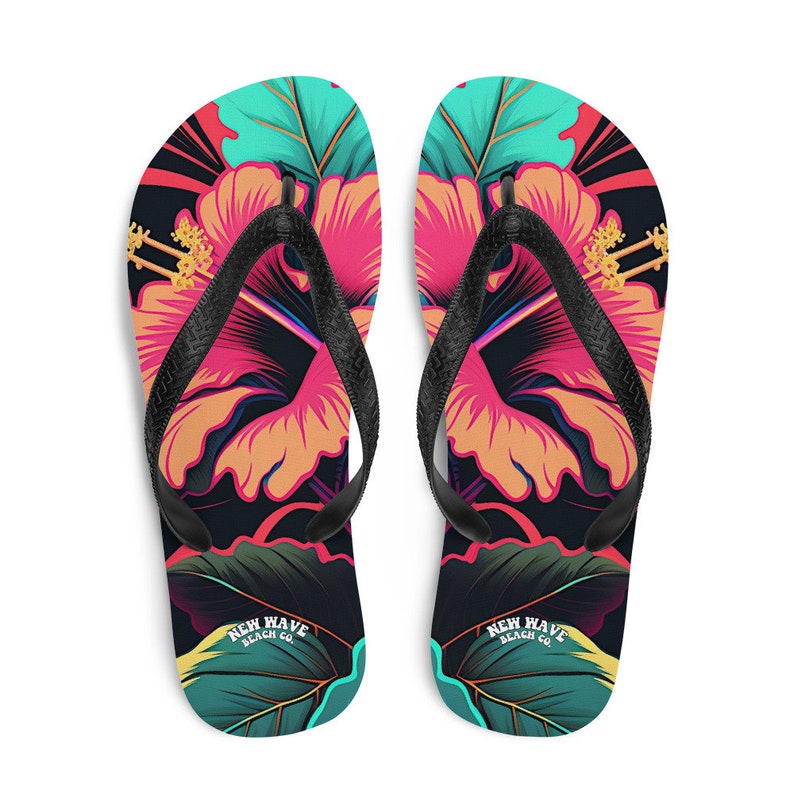 hippieartzone - Pink Hibiscus Tropical Flower Flip Flops.