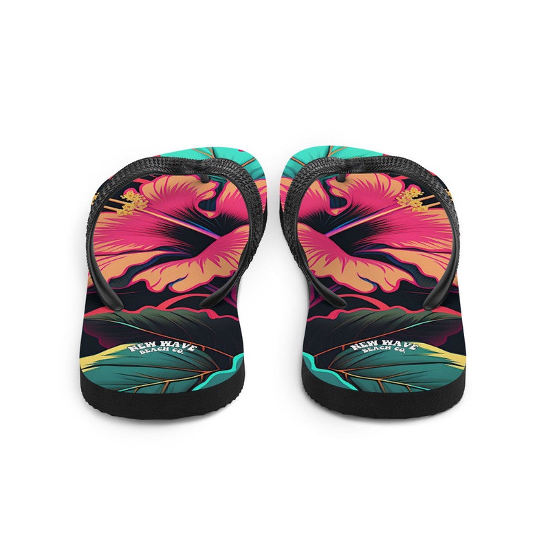 hippieartzone - Pink Hibiscus Tropical Flower Flip Flops.