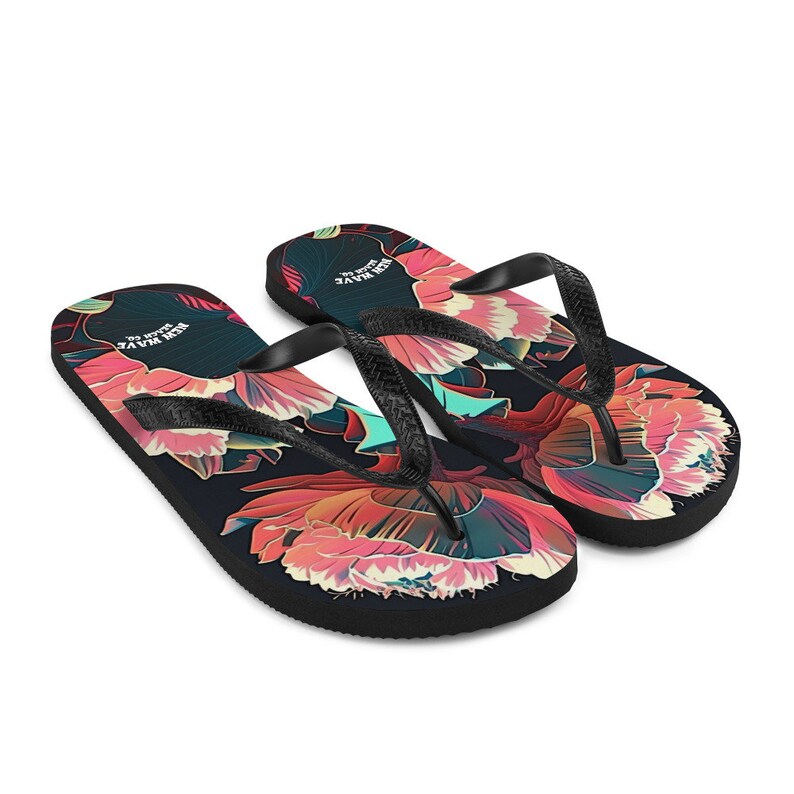 hippieartzone - Pink Tropical Flower Flip Flops Colorful.