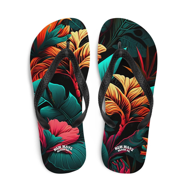 hippieartzone - Colorful Tropical Flower Flip Flops.