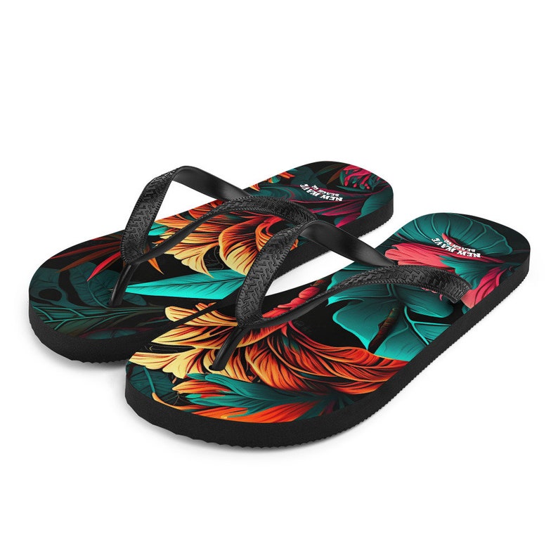 hippieartzone - Colorful Tropical Flower Flip Flops.