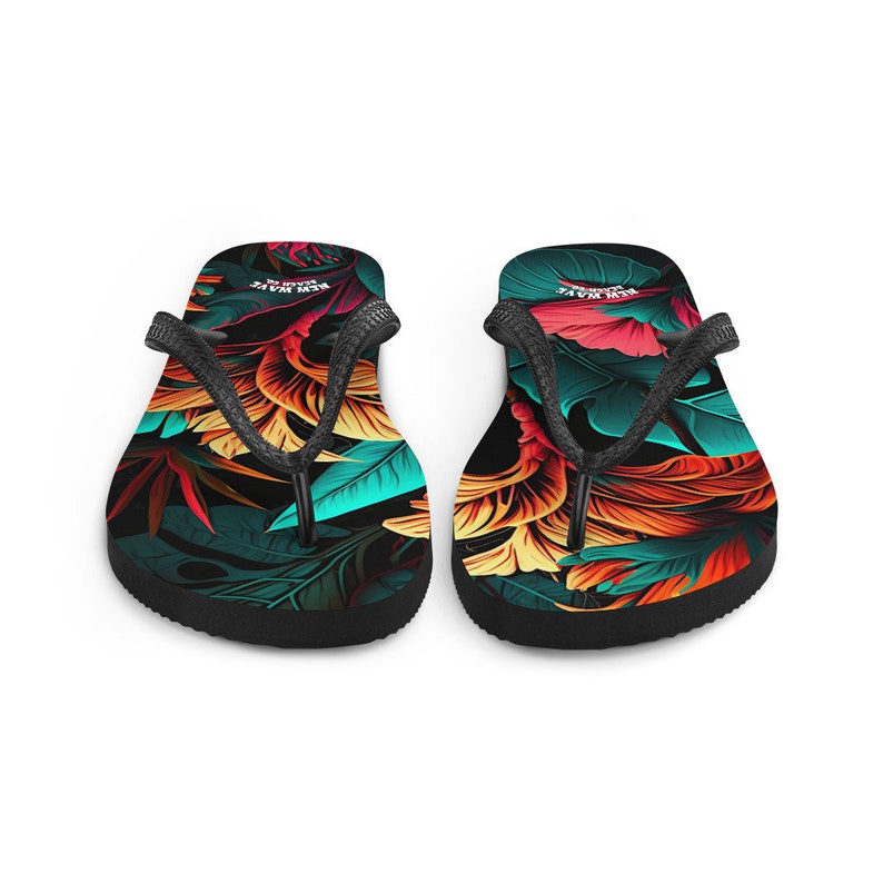 hippieartzone - Colorful Tropical Flower Flip Flops.