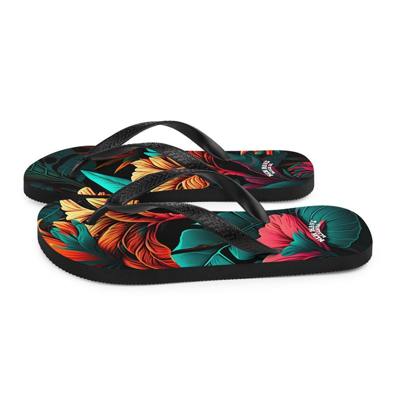 hippieartzone - Colorful Tropical Flower Flip Flops.