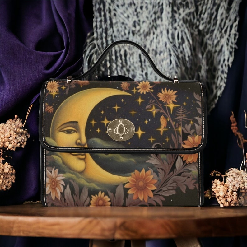 Boho Celestial Moon Floral Witchy Satchel Bag For Hippie