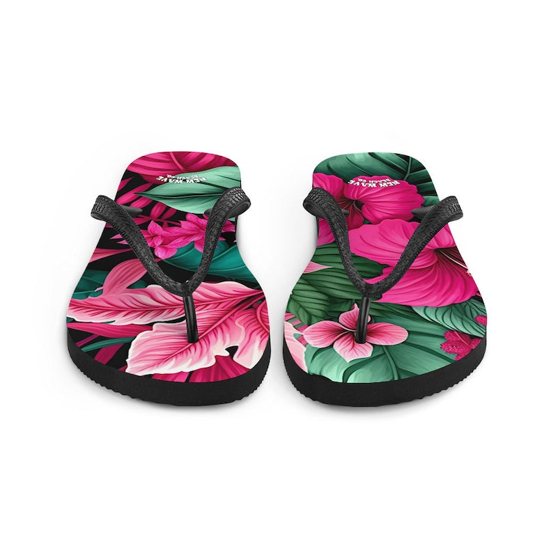 hippieartzone - Pink Tropical Flower Flip Flops Colorful.