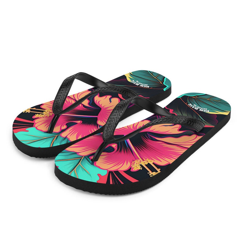 hippieartzone - Pink Hibiscus Tropical Flower Flip Flops.