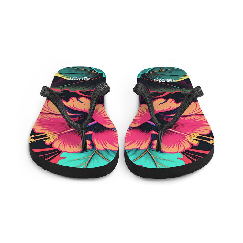 hippieartzone - Pink Hibiscus Tropical Flower Flip Flops.