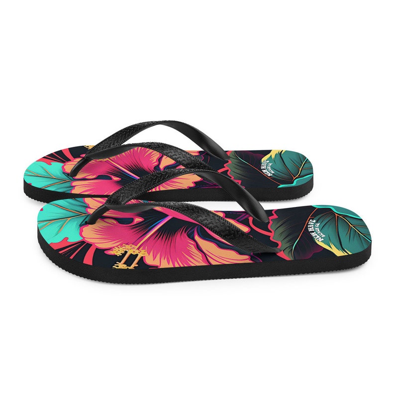 hippieartzone - Pink Hibiscus Tropical Flower Flip Flops.