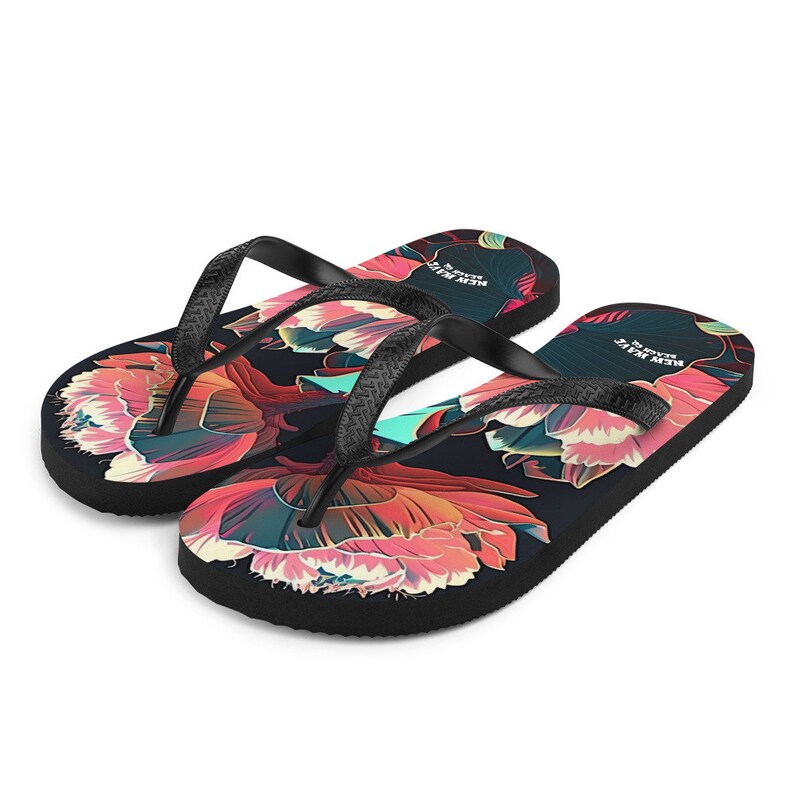 hippieartzone - Pink Tropical Flower Flip Flops Colorful.