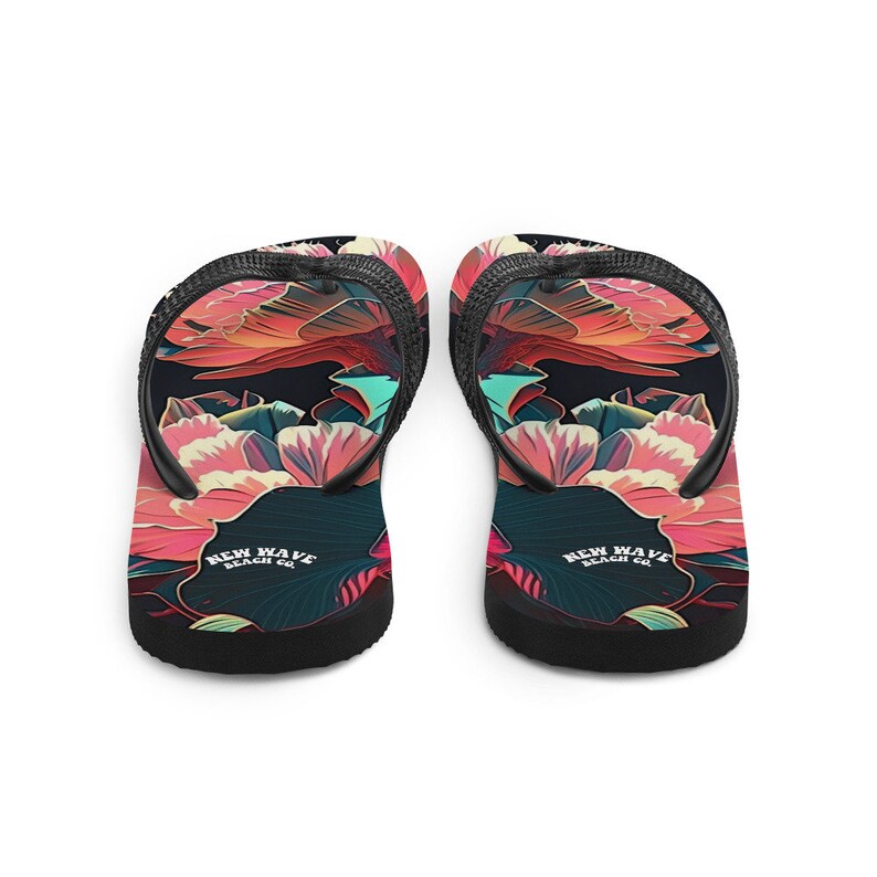 hippieartzone - Pink Tropical Flower Flip Flops Colorful.