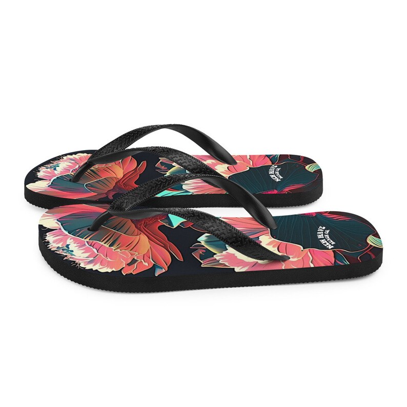 hippieartzone - Pink Tropical Flower Flip Flops Colorful.
