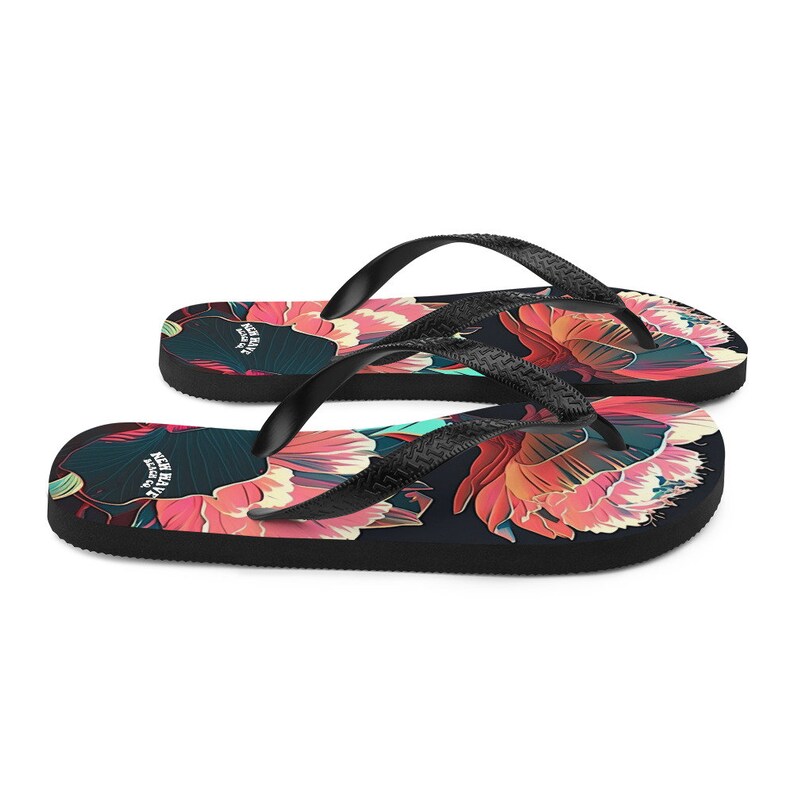 hippieartzone - Pink Tropical Flower Flip Flops Colorful.