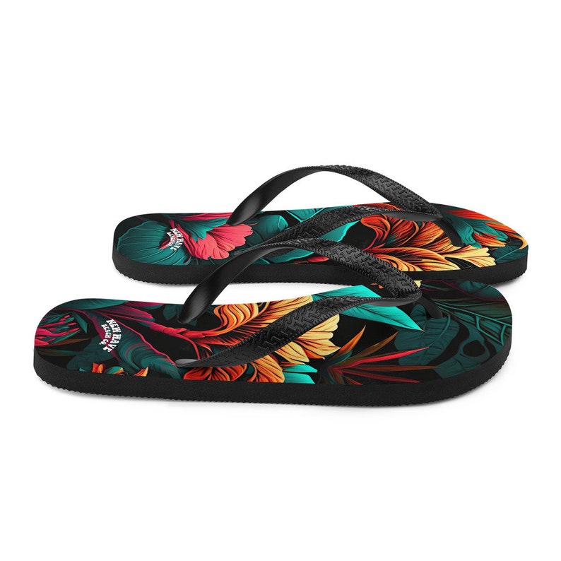 hippieartzone - Colorful Tropical Flower Flip Flops.