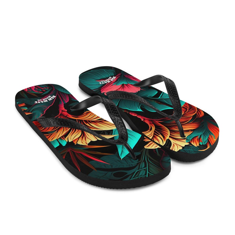 hippieartzone - Colorful Tropical Flower Flip Flops.