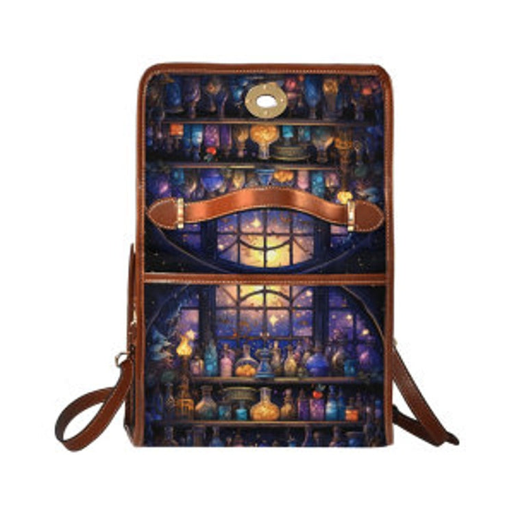 Rainbow Of Colors Retro Bottle Potions In The Stary Moon Night Witchy Satchel Bag For Boho Hippie