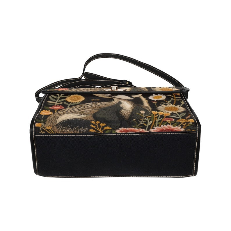 Faux-Embroidered Badger & Woodland Floral Witchy Satchel Handbag For Boho Hippie