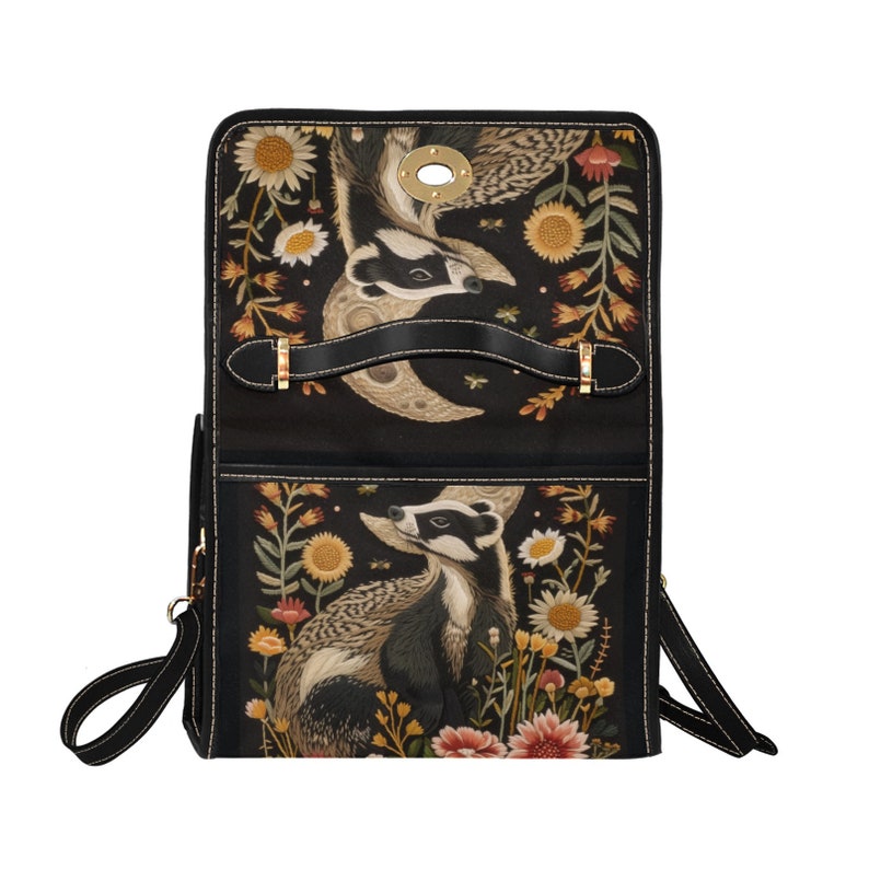 Faux-Embroidered Badger & Woodland Floral Witchy Satchel Handbag For Boho Hippie