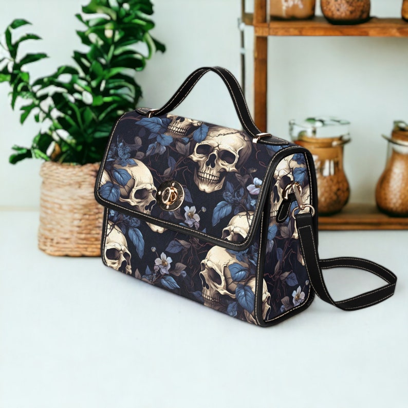 Dark Skull Boho Halloween Canvas Satchel Bag For Hippie