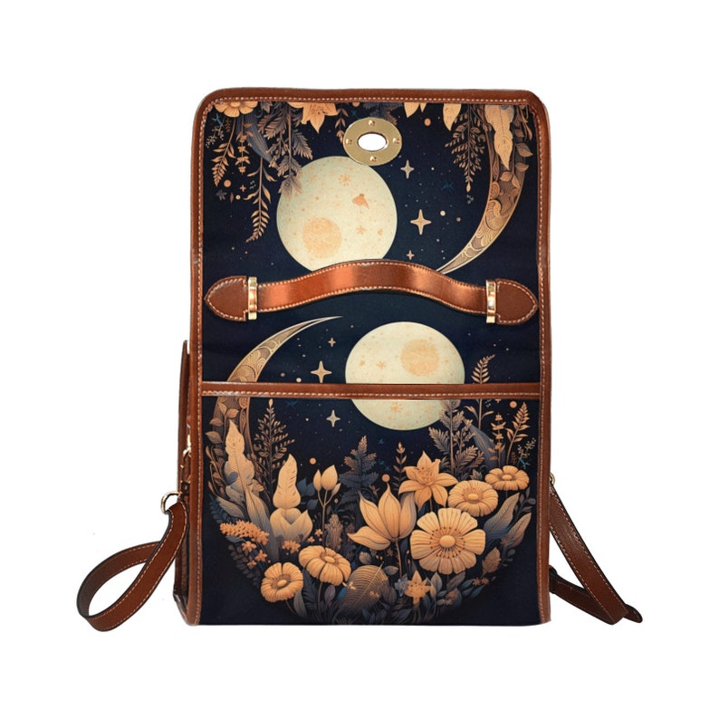 Celestial Moon Floral Witchy Satchel Bag For Hippie